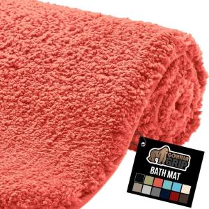 imageGORILLA GRIP Premium Luxury Bath Rug Absorbent Soft Thick Shag Plush Bathroom Mat Rugs Machine Washable Microfiber Quick Dry Mats for Shower Bathtub and Floor Accessories 24x17 GrayCoral