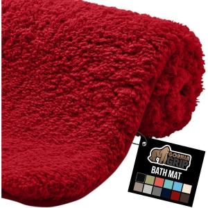 imageGORILLA GRIP Premium Luxury Bath Rug Absorbent Soft Thick Shag Plush Bathroom Mat Rugs Machine Washable Microfiber Quick Dry Mats for Shower Bathtub and Floor Accessories 24x17 GrayRed