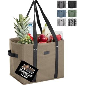 imageGORILLA GRIP Reusable Grocery Bags Tear Resistant Heavy Duty Shopping Bag Strong Handles Grip Feet Easily Carry GroceriesBeigeBlack