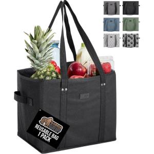 imageGORILLA GRIP Reusable Grocery Bags Tear Resistant Heavy Duty Shopping Bag Strong Handles Grip Feet Easily Carry GroceriesBlack