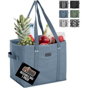 imageGORILLA GRIP Reusable Grocery Bags Tear Resistant Heavy Duty Shopping Bag Strong Handles Grip Feet Easily Carry GroceriesDusty Blue