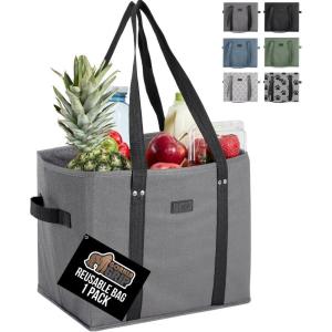 imageGORILLA GRIP Reusable Grocery Bags Tear Resistant Heavy Duty Shopping Bag Strong Handles Grip Feet Easily Carry GroceriesGrayBlackBlack