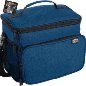 imageGORILLA GRIP Reusable Insulated Lunch Box Bag for Women Men Large Leakproof Soft Cooler Bags Multiple Compartments Mesh Pockets Adjustable Strap Food Tote Keeps Drinks Cold 8L 10x9 BlackNavy Blue