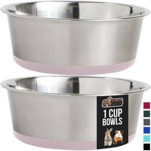 imageGORILLA GRIP Set of 2 Dog Bowls Heavy Duty Metal Food and Water Bowl for Feeding Dogs and Cats Dishwasher Safe Rust Resistant Stainless Steel BPA Free Rubber Base Holds 2 Cups 16 fl oz BlackLight Pink