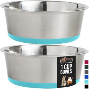 imageGORILLA GRIP Set of 2 Dog Bowls Heavy Duty Metal Food and Water Bowl for Feeding Dogs and Cats Dishwasher Safe Rust Resistant Stainless Steel BPA Free Rubber Base Holds 2 Cups 16 fl oz BlackTurquoise
