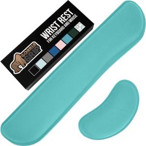 imageGORILLA GRIP Silky Gel Memory Foam Wrist Rest for Computer Keyboard Mouse Ergonomic Design for Typing Pain Relief Desk Pads Support Hand and Arm Mousepad Rests Stain Resistant 2 Piece Pad BlackTurquoise