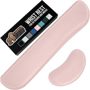 imageGORILLA GRIP Silky Gel Memory Foam Wrist Rest for Computer Keyboard Mouse Ergonomic Design for Typing Pain Relief Desk Pads Support Hand and Arm Mousepad Rests Stain Resistant 2 Piece Pad BlackLight Pink