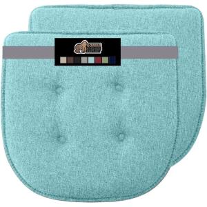 imageGORILLA GRIP Slip Resistant Chair Cushions No Ties Required Memory Foam Pads for Dining Room Kitchen Table Office Rocking Chairs Plush Seat Cover Cushion Pad Home Decor Set of 4 16x16 GrayTufted Turquoise