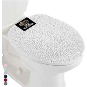 imageGORILLA GRIP Soft Chenille Bathroom Toilet Lid Cover Machine Washable Seat Covers 195x185 Stays in Place Rubber Backing Fits Most Round Elongated and Oblong Lids Accessories Decor GrayWhite