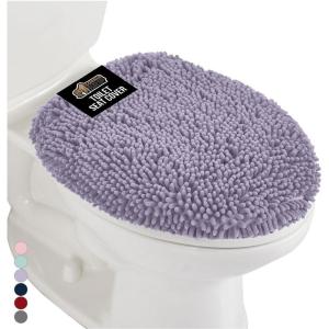 imageGORILLA GRIP Soft Chenille Bathroom Toilet Lid Cover Machine Washable Seat Covers 195x185 Stays in Place Rubber Backing Fits Most Round Elongated and Oblong Lids Accessories Decor GrayLight Purple