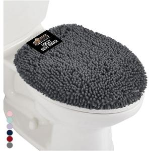 imageGORILLA GRIP Soft Chenille Bathroom Toilet Lid Cover Machine Washable Seat Covers 195x185 Stays in Place Rubber Backing Fits Most Round Elongated and Oblong Lids Accessories Decor GrayCharcoal