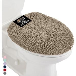 imageGORILLA GRIP Soft Chenille Bathroom Toilet Lid Cover Machine Washable Seat Covers 195x185 Stays in Place Rubber Backing Fits Most Round Elongated and Oblong Lids Accessories Decor GrayGray Beige