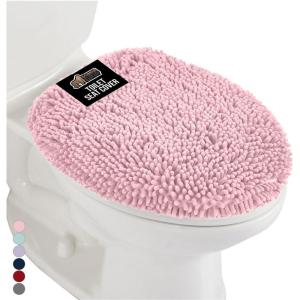 imageGORILLA GRIP Soft Chenille Bathroom Toilet Lid Cover Machine Washable Seat Covers 195x185 Stays in Place Rubber Backing Fits Most Round Elongated and Oblong Lids Accessories Decor GrayLight Pink