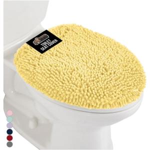 imageGORILLA GRIP Soft Chenille Bathroom Toilet Lid Cover Machine Washable Seat Covers 195x185 Stays in Place Rubber Backing Fits Most Round Elongated and Oblong Lids Accessories Decor GrayYellow