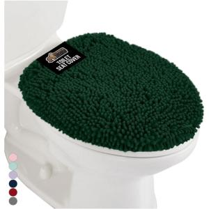 imageGORILLA GRIP Soft Chenille Bathroom Toilet Lid Cover Machine Washable Seat Covers 195x185 Stays in Place Rubber Backing Fits Most Round Elongated and Oblong Lids Accessories Decor GrayHunter Green