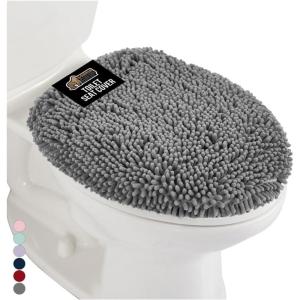 imageGORILLA GRIP Soft Chenille Bathroom Toilet Lid Cover Machine Washable Seat Covers 195x185 Stays in Place Rubber Backing Fits Most Round Elongated and Oblong Lids Accessories Decor GrayGrey
