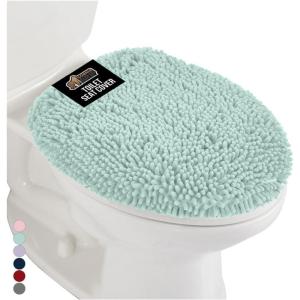 imageGORILLA GRIP Soft Chenille Bathroom Toilet Lid Cover Machine Washable Seat Covers 195x185 Stays in Place Rubber Backing Fits Most Round Elongated and Oblong Lids Accessories Decor GraySea Blue