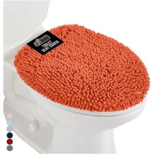imageGORILLA GRIP Soft Chenille Bathroom Toilet Lid Cover Machine Washable Seat Covers 195x185 Stays in Place Rubber Backing Fits Most Round Elongated and Oblong Lids Accessories Decor GrayCoral