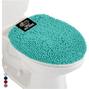 imageGORILLA GRIP Soft Chenille Bathroom Toilet Lid Cover Machine Washable Seat Covers 195x185 Stays in Place Rubber Backing Fits Most Round Elongated and Oblong Lids Accessories Decor GrayTurquoise