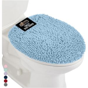 imageGORILLA GRIP Soft Chenille Bathroom Toilet Lid Cover Machine Washable Seat Covers 195x185 Stays in Place Rubber Backing Fits Most Round Elongated and Oblong Lids Accessories Decor GrayLight Blue