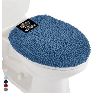 imageGORILLA GRIP Soft Chenille Bathroom Toilet Lid Cover Machine Washable Seat Covers 195x185 Stays in Place Rubber Backing Fits Most Round Elongated and Oblong Lids Accessories Decor GrayBlue