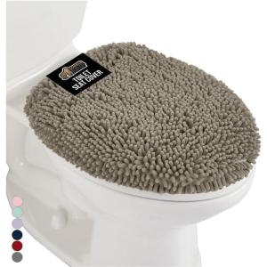 imageGORILLA GRIP Soft Chenille Bathroom Toilet Lid Cover Machine Washable Seat Covers 195x185 Stays in Place Rubber Backing Fits Most Round Elongated and Oblong Lids Accessories Decor GrayLatte