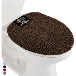 imageGORILLA GRIP Soft Chenille Bathroom Toilet Lid Cover Machine Washable Seat Covers 195x185 Stays in Place Rubber Backing Fits Most Round Elongated and Oblong Lids Accessories Decor GrayBrown