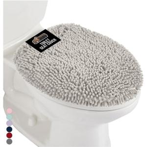 imageGORILLA GRIP Soft Chenille Bathroom Toilet Lid Cover Machine Washable Seat Covers 195x185 Stays in Place Rubber Backing Fits Most Round Elongated and Oblong Lids Accessories Decor GrayLight Gray