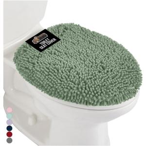 imageGORILLA GRIP Soft Chenille Bathroom Toilet Lid Cover Machine Washable Seat Covers 195x185 Stays in Place Rubber Backing Fits Most Round Elongated and Oblong Lids Accessories Decor GraySage