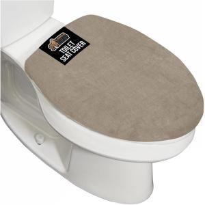 imageGORILLA GRIP Soft Chenille Bathroom Toilet Lid Cover Machine Washable Seat Covers 195x185 Stays in Place Rubber Backing Fits Most Round Elongated and Oblong Lids Accessories Decor GrayTaupe