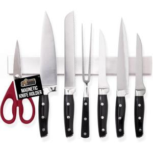 imageGORILLA GRIP Stainless Steel Magnetic Knife Holder for Wall 16 Inch MultiPurpose Magnet Bar for Knives Tools Art Supplies Heavy Duty Strip Holds Up to 6 lbs Kitchen Organizer Drilling RequiredSilver