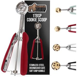 imageGORILLA GRIP Stainless Steel Multipurpose BPAFree Spring Scoop 2 TBSP Melon Ballers Cookie Dough Scoops Perfect Portion Sizes Easy Squeeze and Clean Release Scooper Size 40 WhiteRed