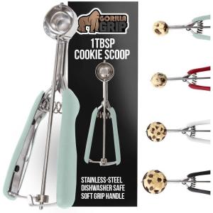 imageGORILLA GRIP Stainless Steel Multipurpose BPAFree Spring Scoop 2 TBSP Melon Ballers Cookie Dough Scoops Perfect Portion Sizes Easy Squeeze and Clean Release Scooper Size 40 WhiteMint