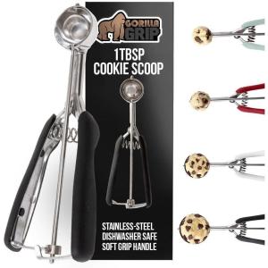 imageGORILLA GRIP Stainless Steel Multipurpose BPAFree Spring Scoop 2 TBSP Melon Ballers Cookie Dough Scoops Perfect Portion Sizes Easy Squeeze and Clean Release Scooper Size 40 WhiteBlack
