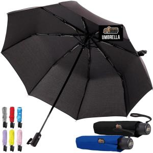 imageGORILLA GRIP Strong Stick Umbrella for Rain Compact Travel OneClick Automatic Open Close Lightweight Portable US Designed Reinforced Fiberglass Ribs Wind Resistant Easy Collapse Cats DogsBlack  Navy