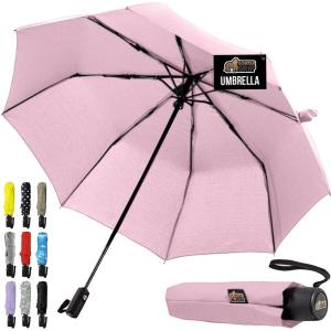 imageGORILLA GRIP Strong Stick Umbrella for Rain Compact Travel OneClick Automatic Open Close Lightweight Portable US Designed Reinforced Fiberglass Ribs Wind Resistant Easy Collapse Cats DogsPink
