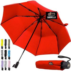 imageGORILLA GRIP Strong Stick Umbrella for Rain Compact Travel OneClick Automatic Open Close Lightweight Portable US Designed Reinforced Fiberglass Ribs Wind Resistant Easy Collapse Cats DogsRed