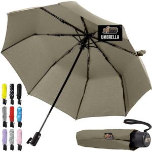imageGORILLA GRIP Strong Stick Umbrella for Rain Compact Travel OneClick Automatic Open Close Lightweight Portable US Designed Reinforced Fiberglass Ribs Wind Resistant Easy Collapse Cats DogsBeige