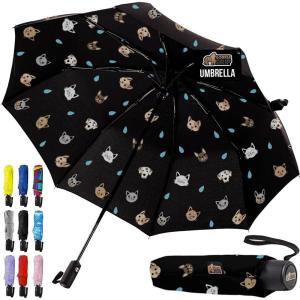 imageGORILLA GRIP Strong Stick Umbrella for Rain Compact Travel OneClick Automatic Open Close Lightweight Portable US Designed Reinforced Fiberglass Ribs Wind Resistant Easy Collapse Cats DogsRaining Cats  Dogs