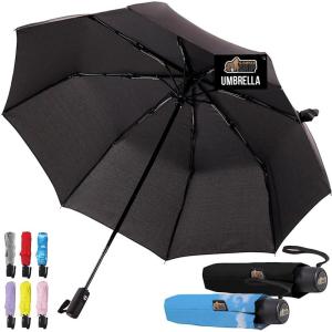 imageGORILLA GRIP Strong Stick Umbrella for Rain Compact Travel OneClick Automatic Open Close Lightweight Portable US Designed Reinforced Fiberglass Ribs Wind Resistant Easy Collapse Cats DogsBlack  Sky Blue Clouds