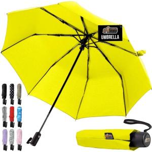 imageGORILLA GRIP Strong Stick Umbrella for Rain Compact Travel OneClick Automatic Open Close Lightweight Portable US Designed Reinforced Fiberglass Ribs Wind Resistant Easy Collapse Cats DogsYellow