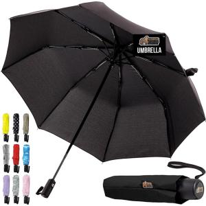 imageGORILLA GRIP Strong Stick Umbrella for Rain Compact Travel OneClick Automatic Open Close Lightweight Portable US Designed Reinforced Fiberglass Ribs Wind Resistant Easy Collapse Cats DogsBlack