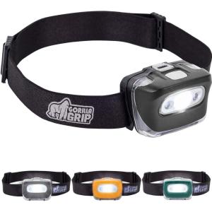 imageGORILLA GRIP Ultra Bright High Lumens LED Head Lamp 7 Light Modes Water Resistant IPX4 Headlamp Adjustable Headband Battery Powered Outdoor Running Camping Forehead Flashlight Lamps 1 Pack BlackBlack