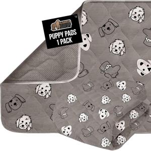 imageGORILLA GRIP Washable Puppy Pads Slip Resistant Dog Crate Mat Waterproof Cloth Pee Pad for Training Puppies in Playpen Reusable Pet Incontinence Blanket Protects Sofa Furniture 14x10 Pack of 2Dog Faces