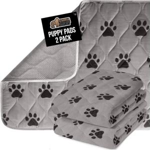 imageGORILLA GRIP Washable Puppy Pads Slip Resistant Dog Crate Mat Waterproof Cloth Pee Pad for Training Puppies in Playpen Reusable Pet Incontinence Blanket Protects Sofa Furniture 14x10 Pack of 2Paw Gray