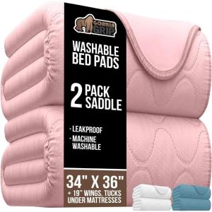 imageGORILLA GRIP Washable Underpads Waterproof Reusable Heavy Absorbency Incontinence Bed Pads Leak Proof Toddler Mattress Pad 52x34 Slip Resistant Protector for Bedwetting Adults and Kids WhitePink