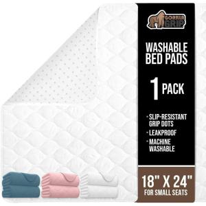 imageGORILLA GRIP Washable Underpads Waterproof Reusable Heavy Absorbency Incontinence Bed Pads Leak Proof Toddler Mattress Pad 52x34 Slip Resistant Protector for Bedwetting Adults and Kids WhiteWhite