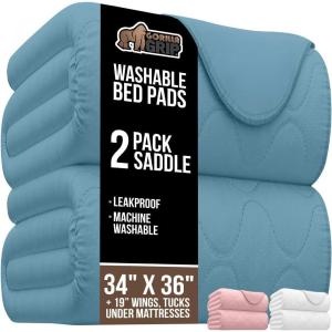 imageGORILLA GRIP Washable Underpads Waterproof Reusable Heavy Absorbency Incontinence Bed Pads Leak Proof Toddler Mattress Pad 52x34 Slip Resistant Protector for Bedwetting Adults and Kids WhiteSky Blue