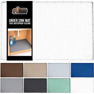 imageGORILLA GRIP Waterproof Silicone Under Sink Mat with Raised Lip for Kitchen and Bathroom Cabinet Shelf Liner Stay in Place Mats Dishwasher Safe Drawer Liner Organizer Tray 19 x 22 in GrayWhite