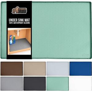 imageGORILLA GRIP Waterproof Silicone Under Sink Mat with Raised Lip for Kitchen and Bathroom Cabinet Shelf Liner Stay in Place Mats Dishwasher Safe Drawer Liner Organizer Tray 19 x 22 in GrayMint